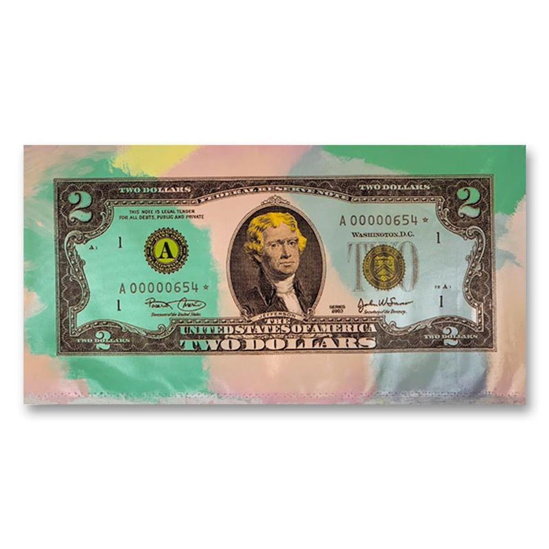 Steve Kaufman (1960-2010), "2 Dollar Bill" Hand Signed Limited Edition Hand Pulled Silkscreen Mixed (1 of 2)