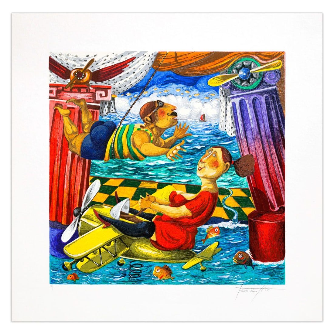 Pino Porcopio- SIlkscreen on Paper "Casa Dell'Aviere": Artist: Pino Porcopio. Medium: SIlkscreen on Paper. Title: Casa Dell'Aviere. Size: 12" x 12". Signature: Hand Signed and numbered. Certificate of Authenticity: Is included. Additional: Edition number