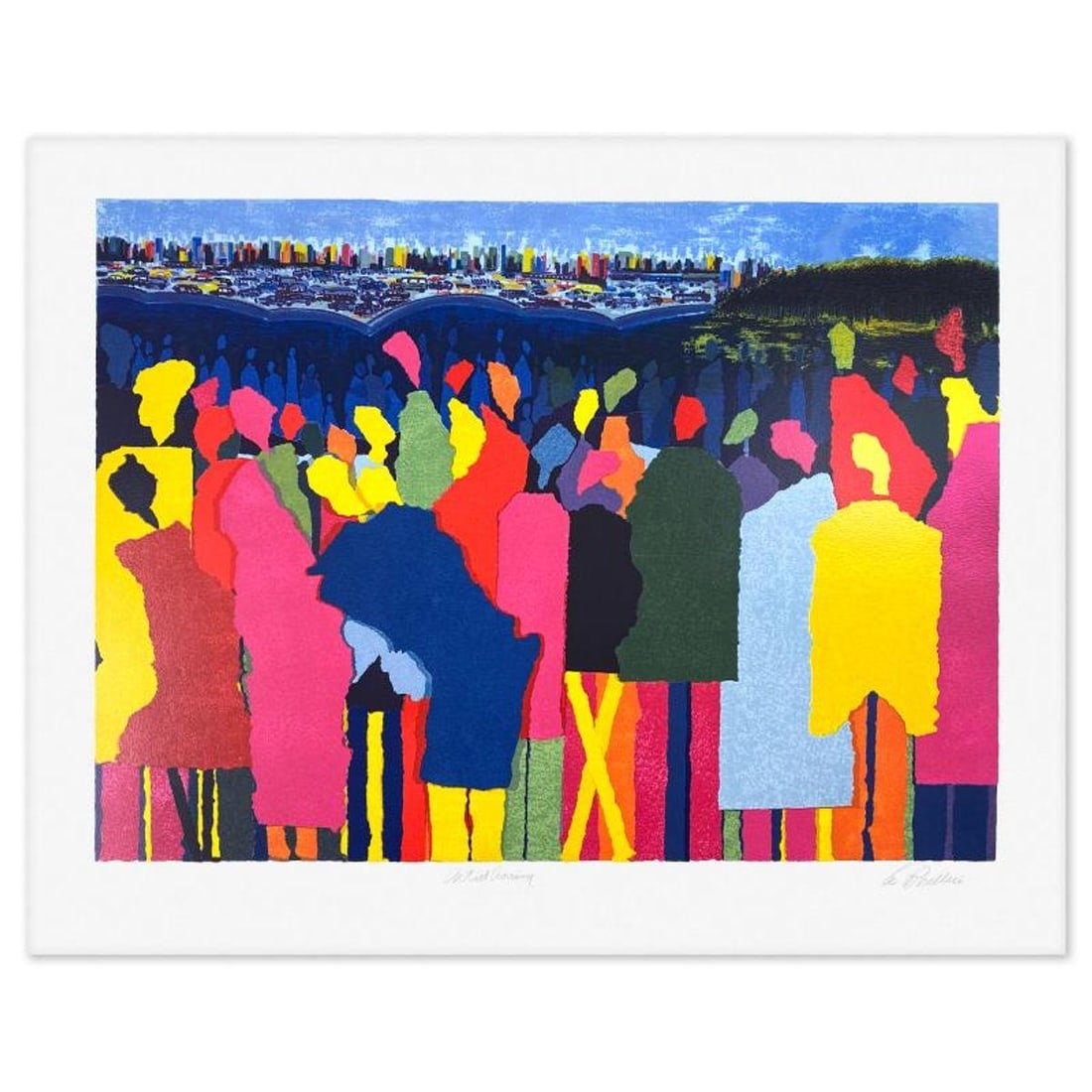 Leo Posillico, "Artist Crossing" Limited Edition Serigraph, Numbered and Hand Signed with Letter of: Artist Crossing is a limited edition serigraph on paper by Leo Posillico, numbered and hand signed with a Letter of Authenticity. Measures approx. 34" x 43" (border), 27" x 37" (image). Reference#: