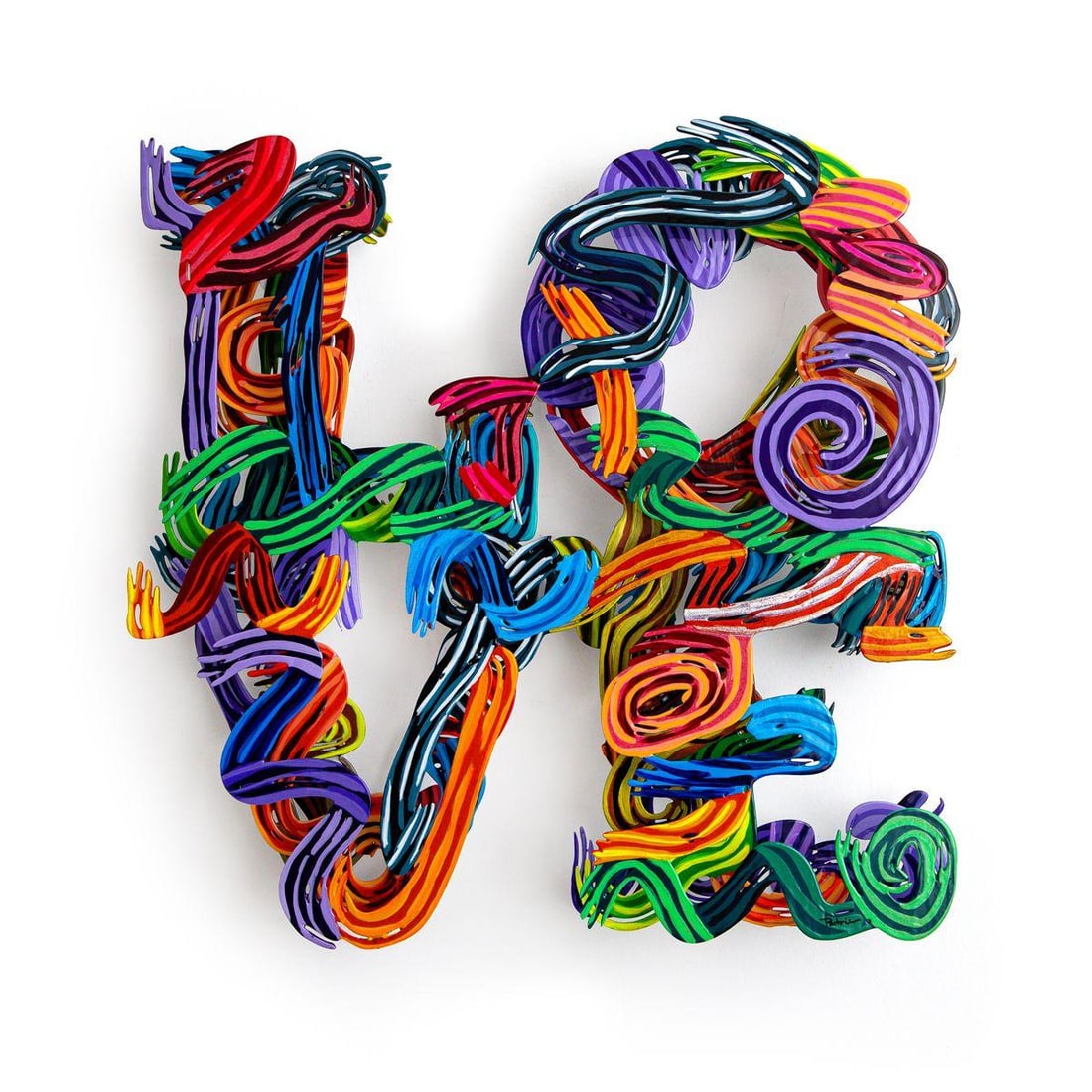 Patricia Govezensky- Original Painting on Cutout Steel "Contemporary Love (Mini Series)": Artist: Patricia Govezensky. Medium: Original Painting on Cutout Steel. Title: Contemporary Love (Mini Series). Size: 17" x 17". Signature: Hand Signed by the Artist. Certificate of Authenticity: Is i