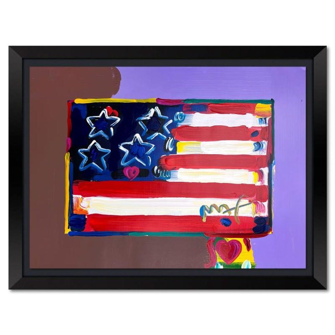 Peter Max, "Flag" Framed One-of-a-Kind Mixed Media, Hand Signed with Registration Number Certifying (1 of 2)