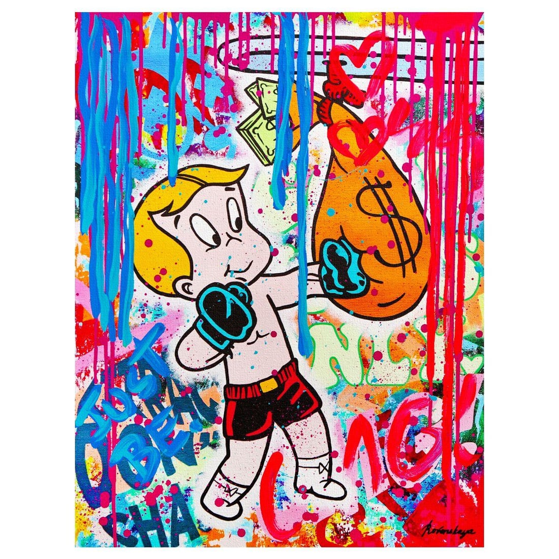 Nastya Rovenskaya- Mixed Media on Canvas "Boxing": Artist: Nastya Rovenskaya. Medium: Mixed Media on Canvas. Title: Boxing. Size: 20" x 16". Signature: Hand signed. Certificate of Authenticity: Is included. Reference#: 26327.