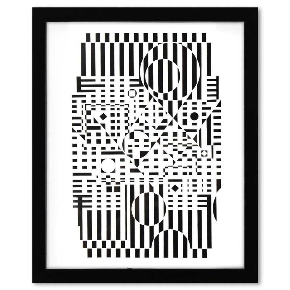 Victor Vasarely (1908-1997), "TY-NEU de la serie Croises" Framed 1973 Heliogravure Print with Letter: TY-NEU de la serie Croises is a heliogravure print on paper, published in 1973, by Victor Vasarely (1908-1997). This piece comes custom framed, with a letter of authenticity and with a 1976 Vasarely