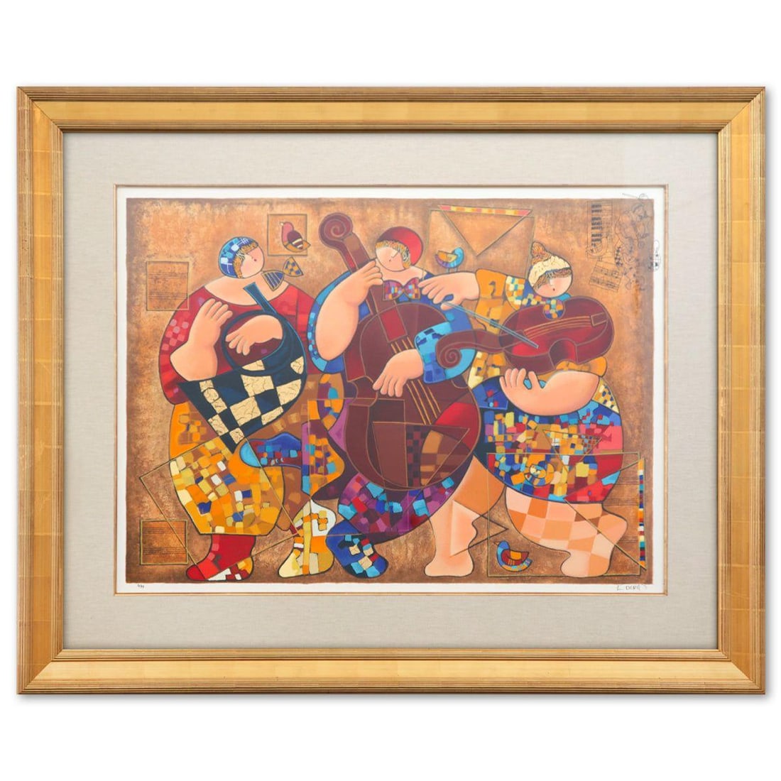 Dorit Levy- Limited Edition Silkcreen "Lyrical Ensemble - Double Signed Remaque": Artist: Dorit Levy. Medium: Limited Edition Silkcreen. Title: Lyrical Ensemble - Double Signed Remaque. Size: 26" x 36". Measures approx. 42" x 52" (framed). Signature: Hand Signed and Numbered.