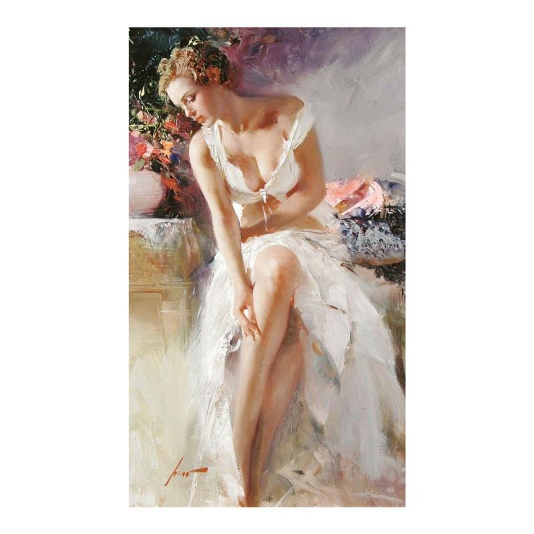 Pino (1939-2010), "Angelica" Hand Signed Limited Edition on Canvas with Certificate of Authenticity.: Angelica is a limited edition giclee on canvas by Pino (1939-2010), numbered and hand signed by the artist. Includes Certificate of Authenticity. Measures approximately 18" x 10". Reference#: 92967.