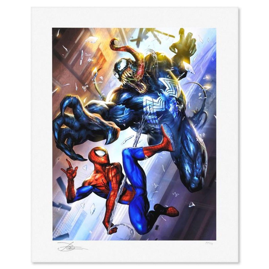 Marvel Comics & Dave Wilkins, "Spider-Man vs Venom" Limited Edition, PP Numbered 3/4 and Signed with: Spider-Man vs Venom is a limited edition giclee on paper from Marvel Comics and Dave Wilkins, PP numbered 3/4 and bearing the authorized signature of the artist. Includes Letter of Authenticity.
