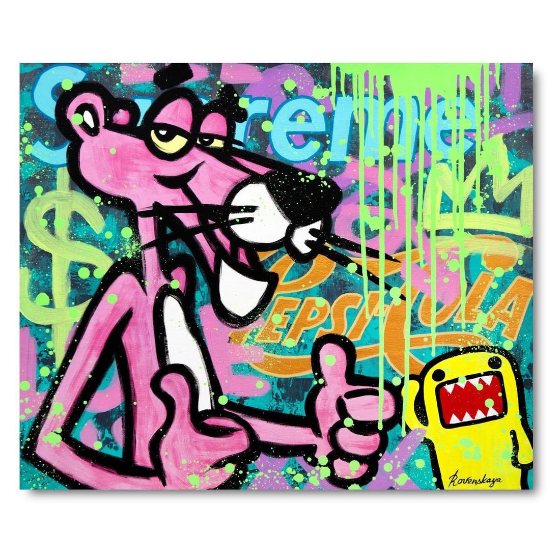 Nastya Rovenskaya- Original Oil on Canvas "Pop Graffiti": Artist: Nastya Rovenskaya. Medium: Original Oil on Canvas. Title: Pop Graffiti. Size: 20" x 24". Signature: Hand Signed. Certificate of Authenticity: Is included. Reference#: 30173.