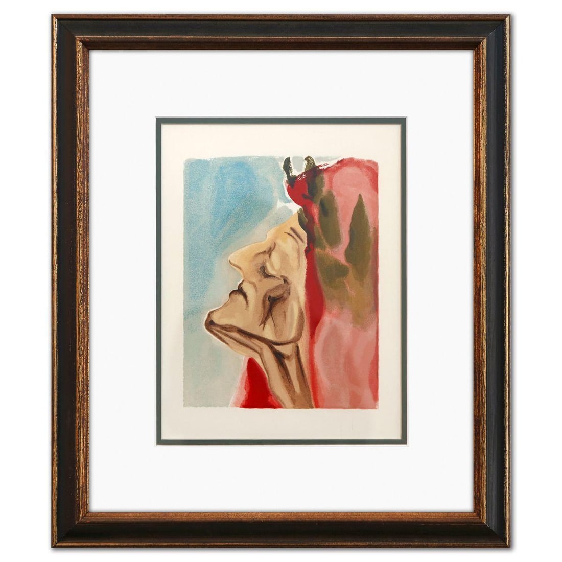 Salvador Dali- Original Color Woodcut on B.F.K. Rives Paper "Paradise 7": Artist: Salvador Dali. Medium: Original Color Woodcut on B.F.K. Rives Paper. Title: Paradise 7. Size: 13" x 10". Measures approx. 20" x 18" (framed). Certificate of Authenticity: Is included.