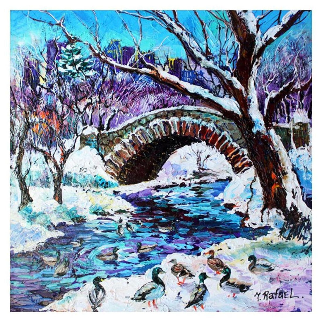 Yana Rafael, "A Mild Winters Day" Hand Signed Original Painting on Canvas with COA.: A Mild Winters Day is an original painting, acrylic on stretched canvas, by Yana Rafael. Hand signed by the artist, this piece is accompanied by certificate of authenticity and measures approximately