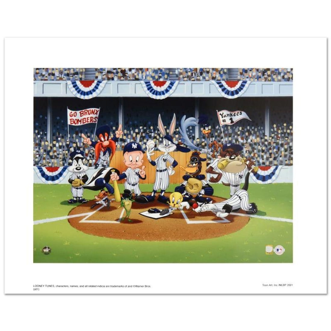 Line Up At The Plate (Yankees) is a Collectible Lithograph from Warner Bros. with Hologram Seal and: Line Up At The Plate (Yankees) is a collectible lithograph on paper from Warner Bros., with hologram seal of Authenticity. Also, includes Certificate of Authenticity! Measures approx. 20" x 16" (with