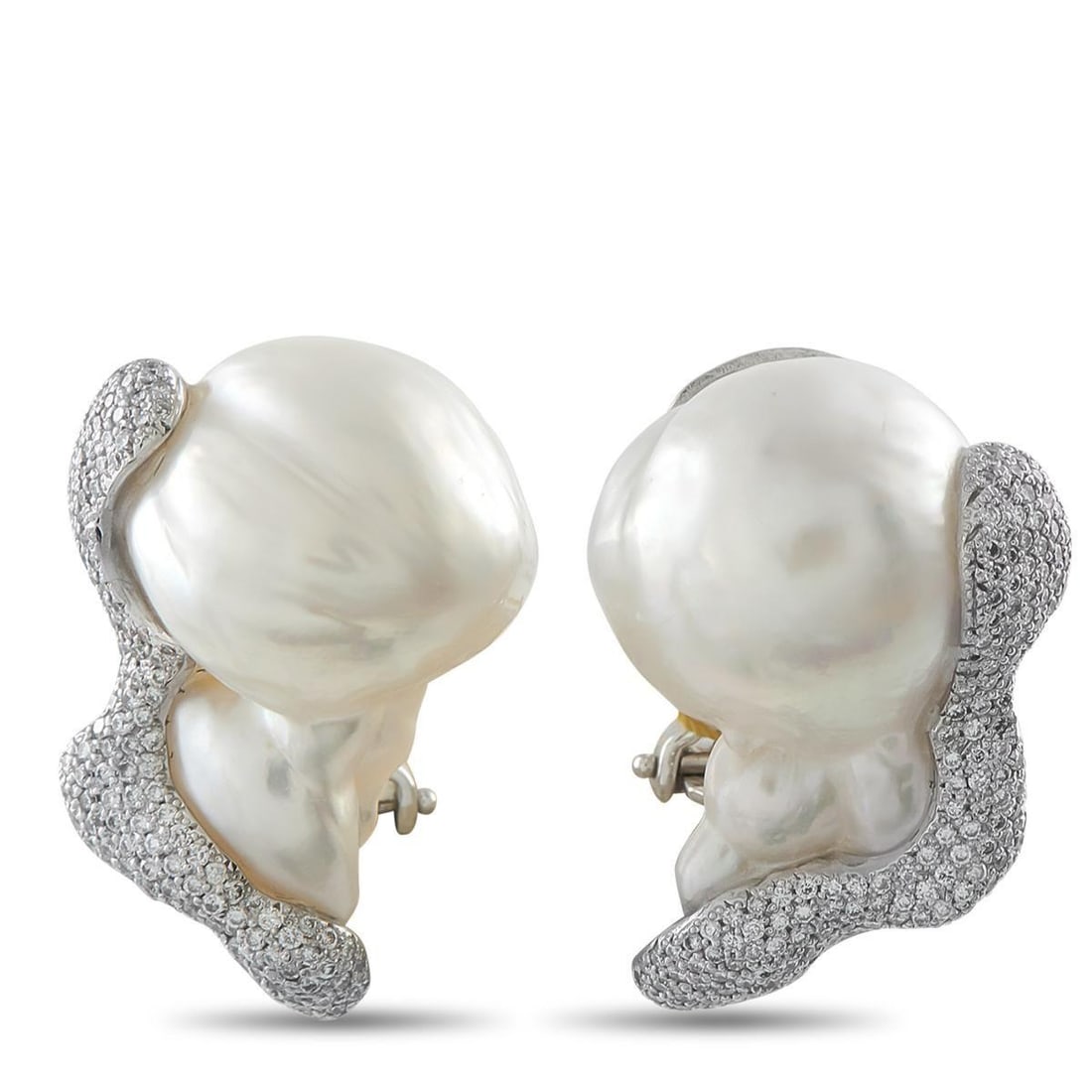 YVEL 18K WHITE GOLD 2.15CT DIAMOND AND BAROQUE PEARL EARRINGS (1 of 5)
