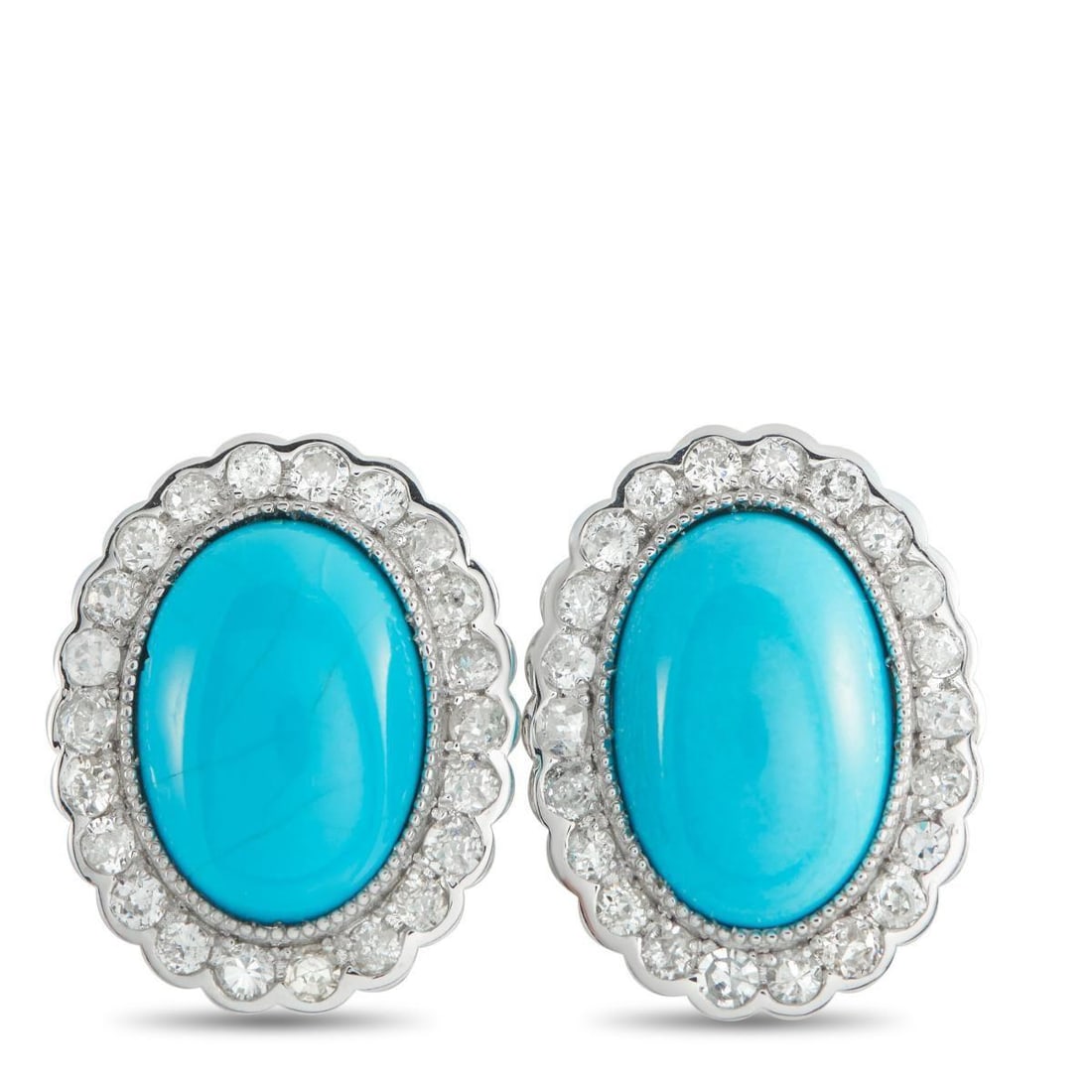 PLATINUM 1.76CT DIAMOND EARRINGS: Vibrant cabochons make a statement at the center of these elegant luxury earrings. Set in Platinum, Diamonds with a total weight of 1.76 carats allow them to sparkle along with your every movement.