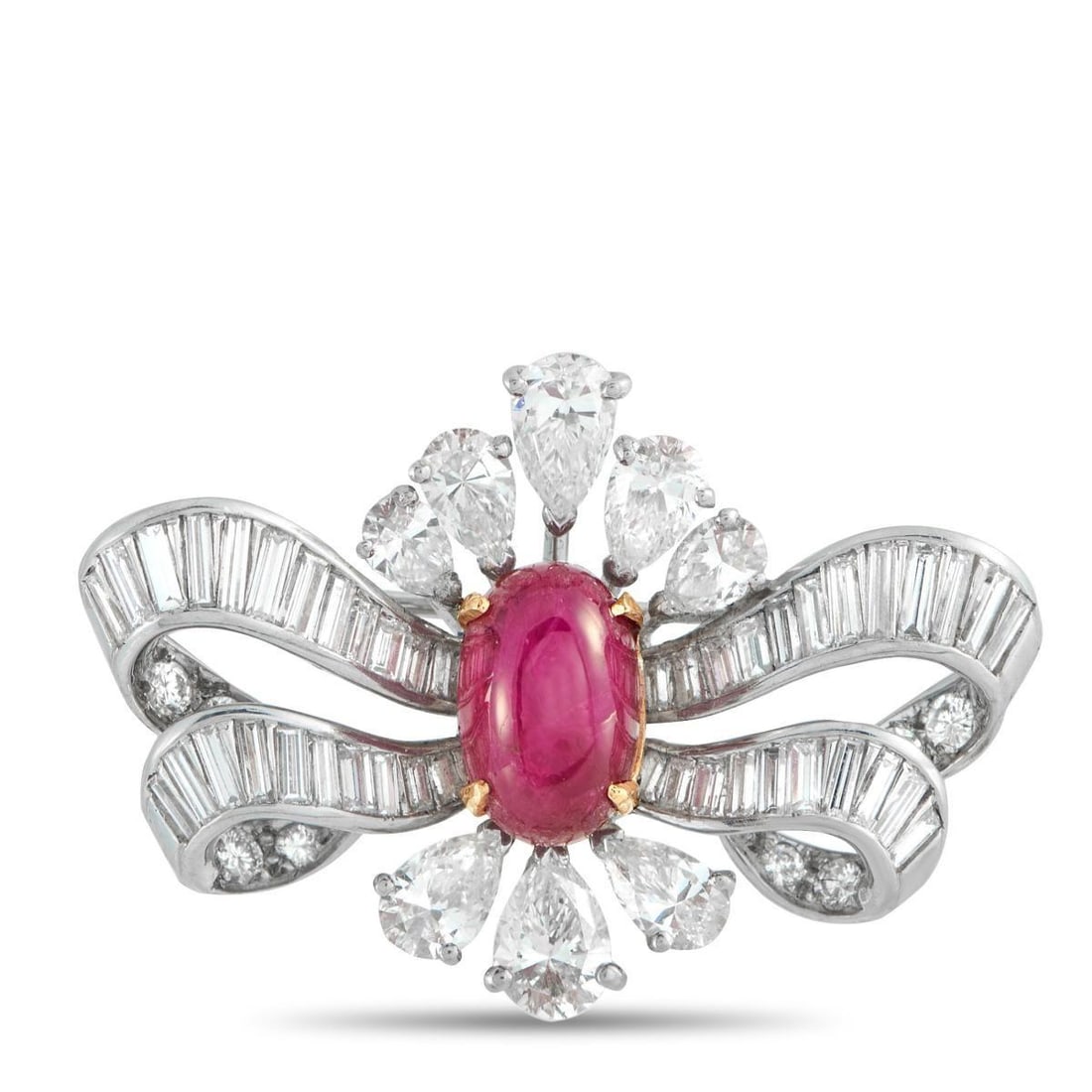 PLATINUM 4.14CT DIAMOND AND RUBY BROOCH (1 of 3)