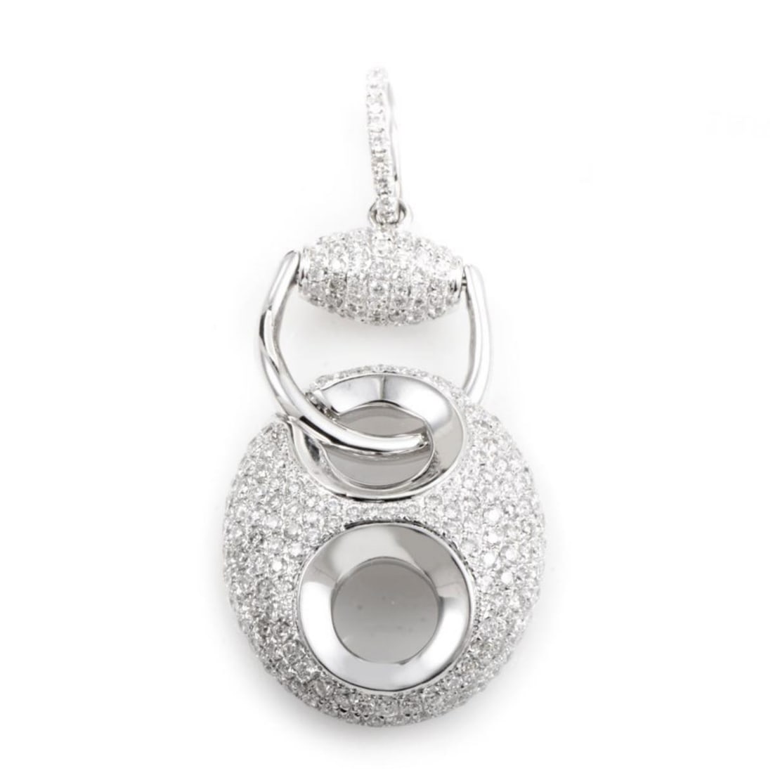 18K WHITE GOLD DIAMOND PAVE ENHANCER PENDANT: A unique design with the perfect design. This pendant necklace is made of pristine 18K white gold and is set with a sumptuous diamond pave. Category: Pendant Condition: Brand New Gender: Ladies Metal: