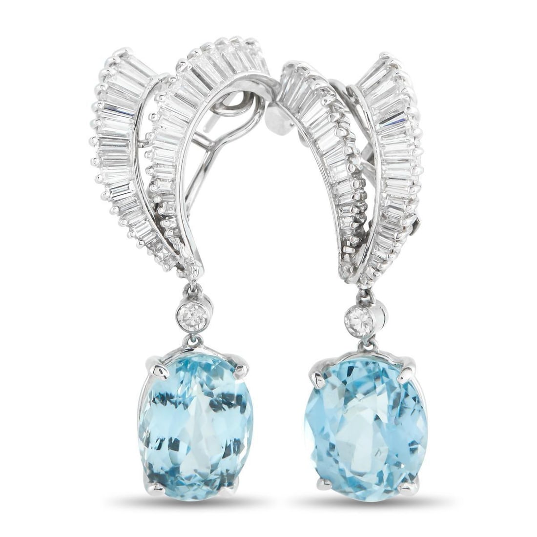 PLATINUM 4.70CT DIAMOND AND AQUAMARINE EARRINGS (1 of 3)