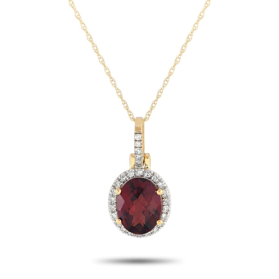14K YELLOW GOLD 0.13CT DIAMOND AND GARNET PENDANT NECKLACE (1 of 4)