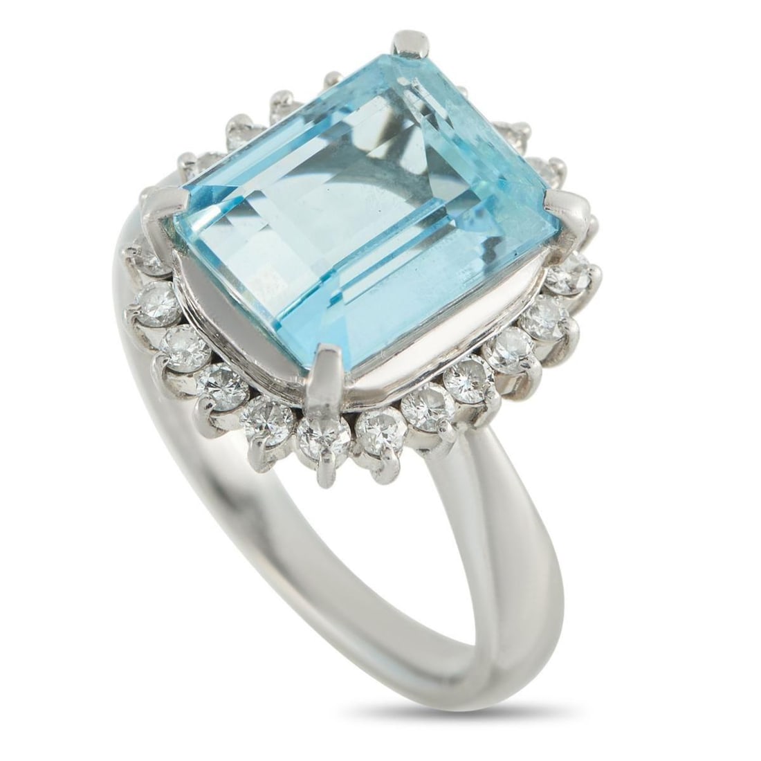 PLATINUM 0.48CT DIAMOND AND AQUAMARINE RING (1 of 4)