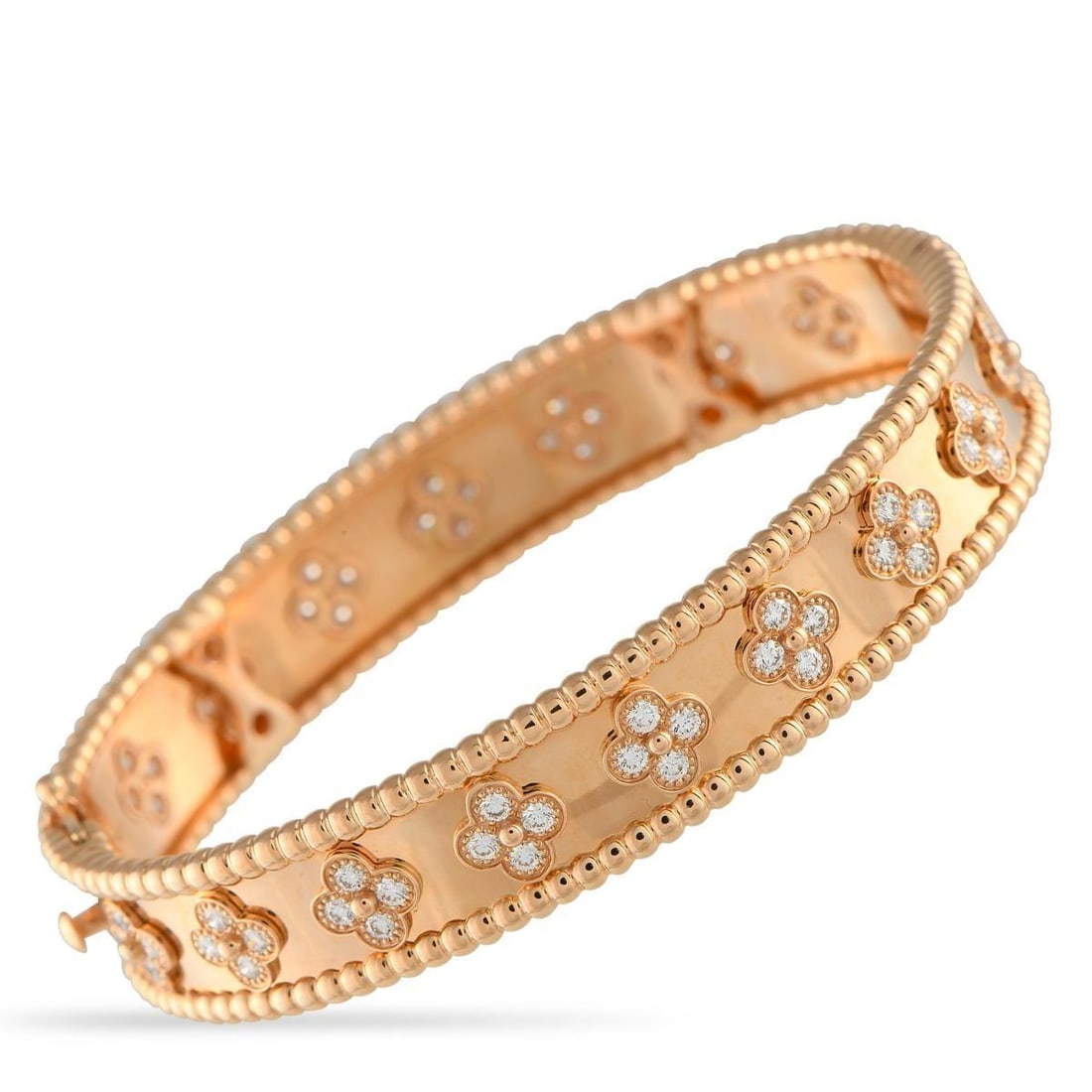 VAN CLEEF & ARPELS PERLE CLOVERS 18K ROSE GOLD DIAMOND BRACELET SIZE SMALL (1 of 5)