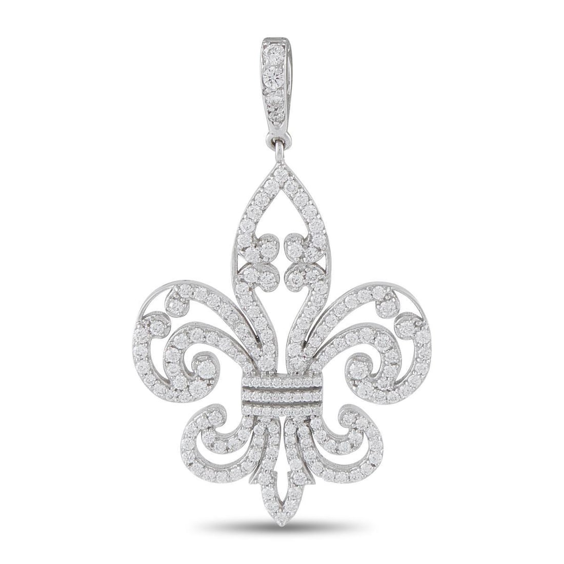 RHONDA FABER GREEN 18K WHITE GOLD 1.32CT DIAMOND FLEUR-DE-LIS PENDANT: This Rhonda Faber Green Fleur-de-Lis pendant is incredibly luxurious. Set in 18K White Gold, sparkling Diamonds with a total weight of 1.32 carats allow it to come alive every time it catches the ligh