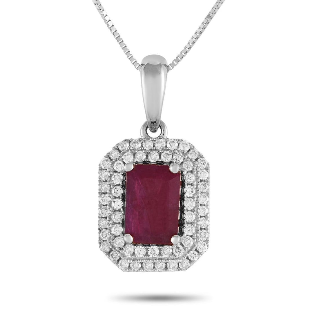 14K WHITE GOLD 0.24CT DIAMOND AND EMERALD-CUT RUBY NECKLACE (1 of 4)