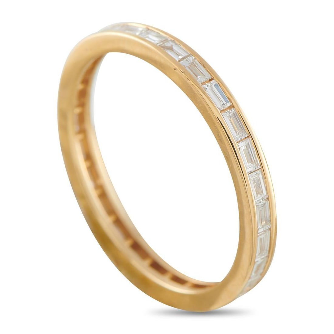 18K YELLOW GOLD 0.47CT DIAMOND ETERNITY BAND RING: An understated design makes this eternity band ring ideal for anyone with a minimalist aesthetic. At the center of the sleek 18K Yellow Gold setting, Diamond baguettes totaling 0.47 carats add a touch