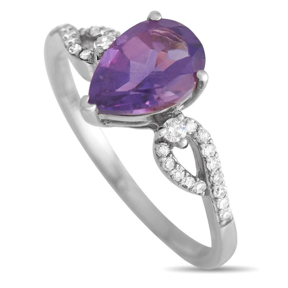 14K WHITE GOLD 0.15CT DIAMOND AND AMETHYST RING (1 of 3)