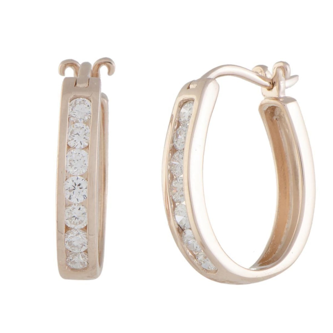 14K ROSE GOLD .50 CARAT VS1 G COLOR DIAMOND OVAL HOOP HUGGIES EARRINGS (1 of 3)