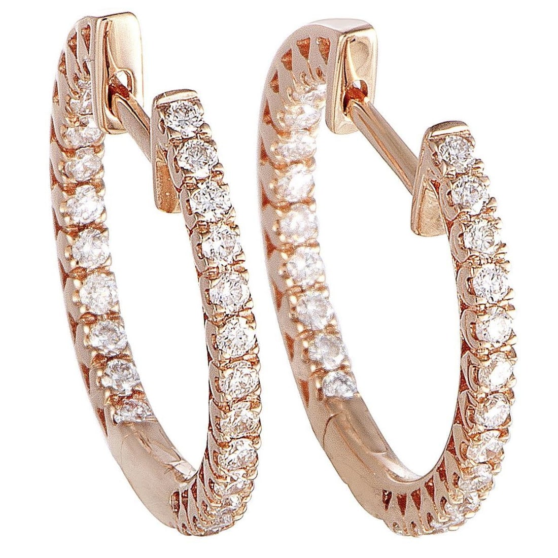 14K ROSE GOLD 0.66 CT DIAMOND INSIDE OUT HOOP EARRINGS: Stylish and imaginative, this 14K rose gold set is decorated with 0.66 ct of brilliant-cut diamonds set on the interior and exterior of this dainty design. Category: Earring Condition: Brand New Gende