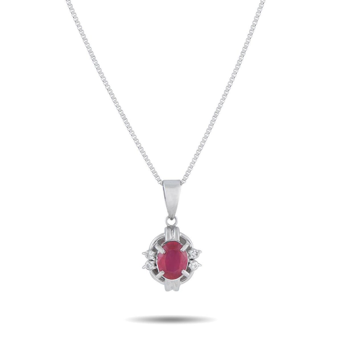 PLATINUM 0.06CT DIAMOND AND RUBY PENDANT NECKLACE (1 of 4)
