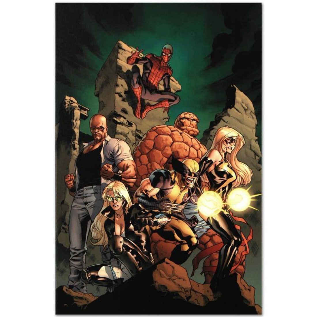 Marvel Comics "New Avengers #7" Numbered Limited Edition Giclee on Canvas by Tim Bradstreet with: A piece of comic book history, this limited edition, from original art by Tim Bradstreet, depicts Mockingbird, Ms. Marvel, Wolverine, Thing, Luke Cage, and Spider-Man. Tim Bradstreet entered the comic