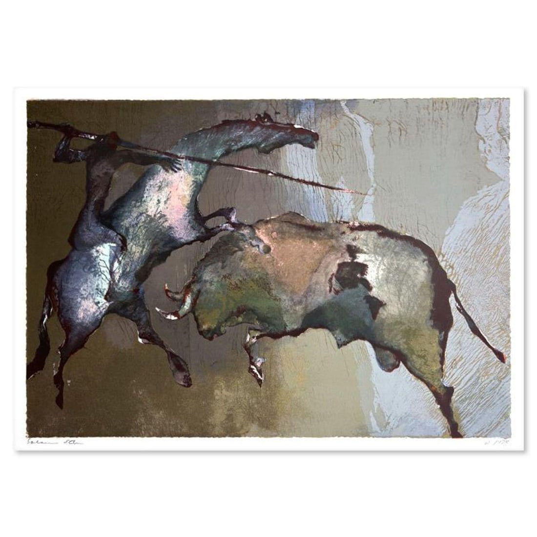 Edwin Salomon (1935-2014), "El Picador (Dark)" Limited Edition Serigraph, Hand Signed and Numbered;: El Picador (Dark) is a limited edition serigraph on paper by Edwin Salomon (1935-2014). The piece comes hand signed by the artist, numbered, and with a letter of authenticity. Measures approximately 2