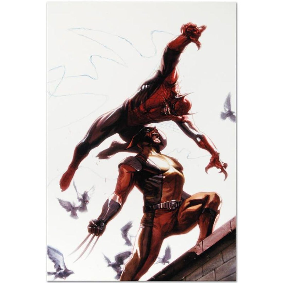 Marvel Comics "Secret Invasion #7" Numbered Limited Edition Giclee on Canvas by Gabriele Dell'Otto: A piece of comic book history, this limited edition, from original art by Gabriele Dell'Otto, depicts Wolverine and Spider-Man as Vampires. In 1998 Dell'Otto started collaborating with the European di
