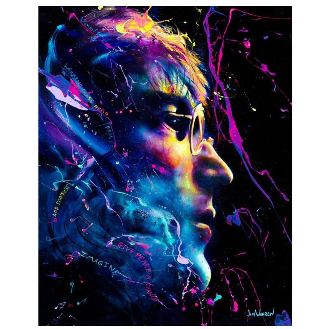 Jim Warren, "The Music Lives On (John Lennon)" Hand Signed, Artist Embellished AP Limited Edition: The Music Lives On (John Lennon) is an AP numbered, artist embellished limited edition giclee on canvas by Jim Warren. The piece is hand signed and accompanied by a letter of authenticity. Measures ap