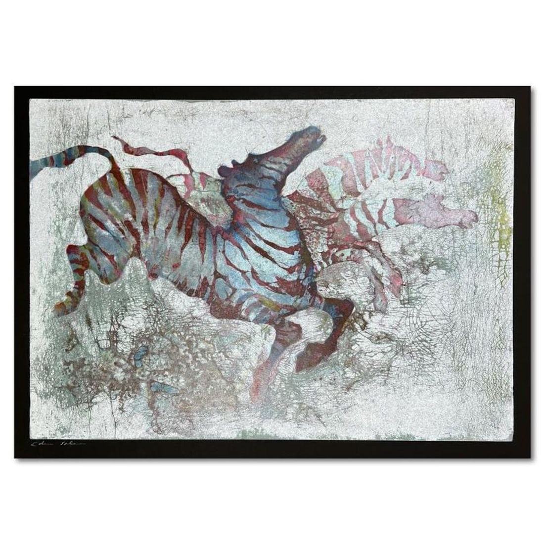 Edwin Salomon (1935-2014), "Zebras" Limited Edition Serigraph, Hand Signed and Numbered; Letter of: Zebras is a limited edition serigraph on paper by Edwin Salomon (1935-2014). The piece comes hand signed by the artist, numbered, and with a letter of authenticity. Measures approximately 27.5" x 19.5