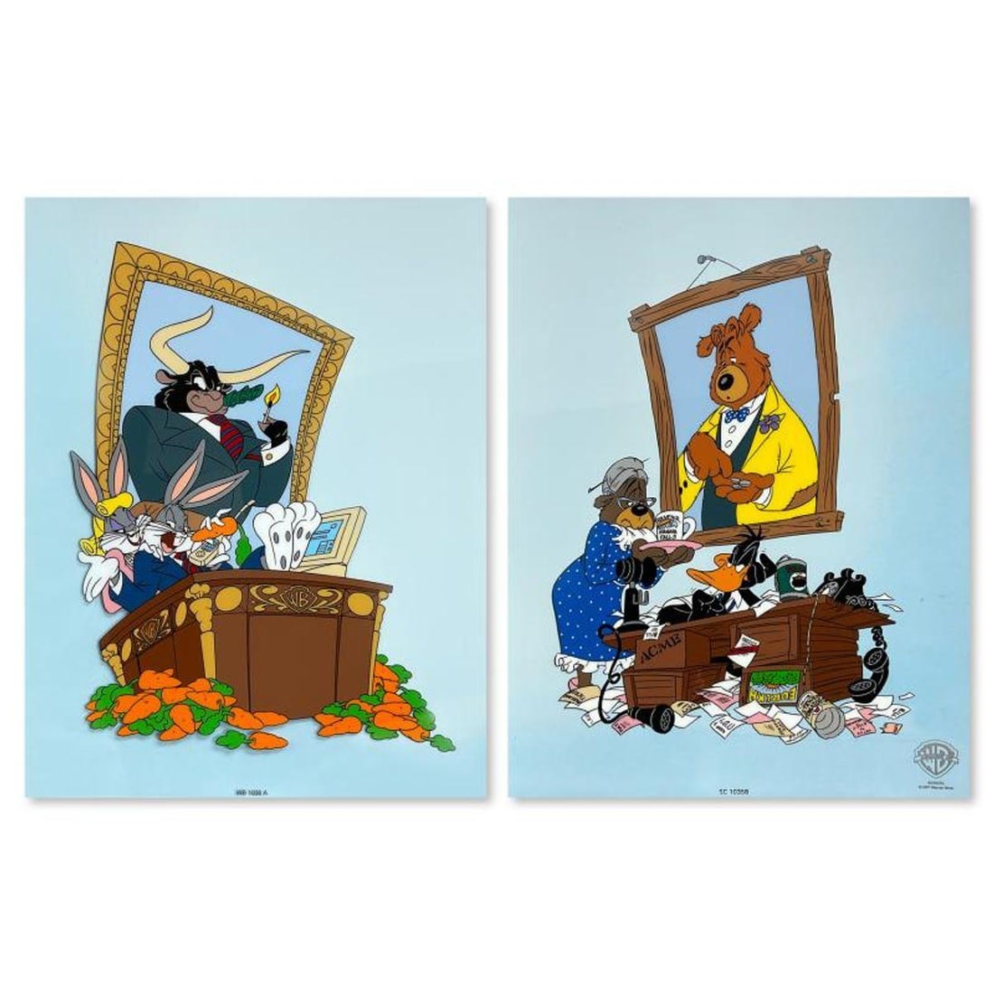 Looney Tunes, "More Bull than the Market can Bear" Limited Edition Sericel Diptych from Warner Bros.: More Bull than the Market can Bear is a 2 piece limited edition sericel diptych from Warner Bros. bearing the official Warner Bros. seal. Includes Letter of Authenticity. Each piece measures approx. 1