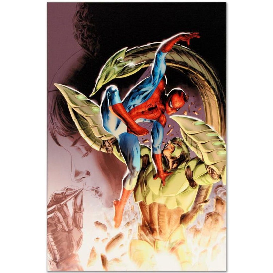 Marvel Comics "Heroes For Hire #8" Numbered Limited Edition Giclee on Canvas by Doug Braithwaite: A piece of comic book history, this limited edition, from original art by Doug Braithwaite, depicts Spider-Man and Scorpion. Doug Braithwaite started out working on British comics, like 2000 AD and A1