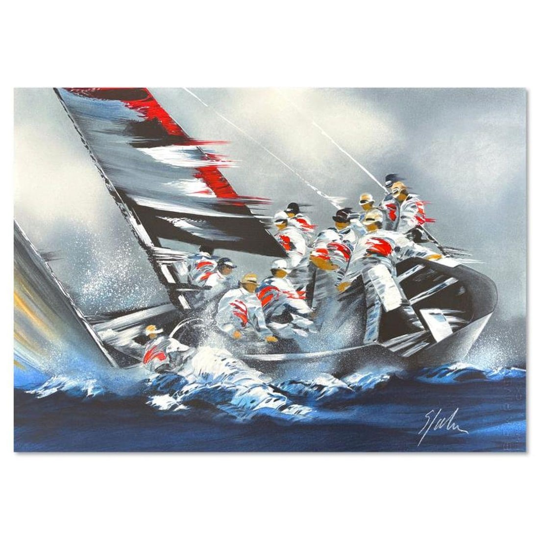 Victor Spahn, "America's Cup - Alinghi" hand signed limited edition lithograph with Certificate of: America's Cup - Alinghi is a limited edition lithograph on paper by Victor Spahn. Printed at Art-Lithographies workshop in Paris, the piece is hand signed by the artist and comes with a certificate of