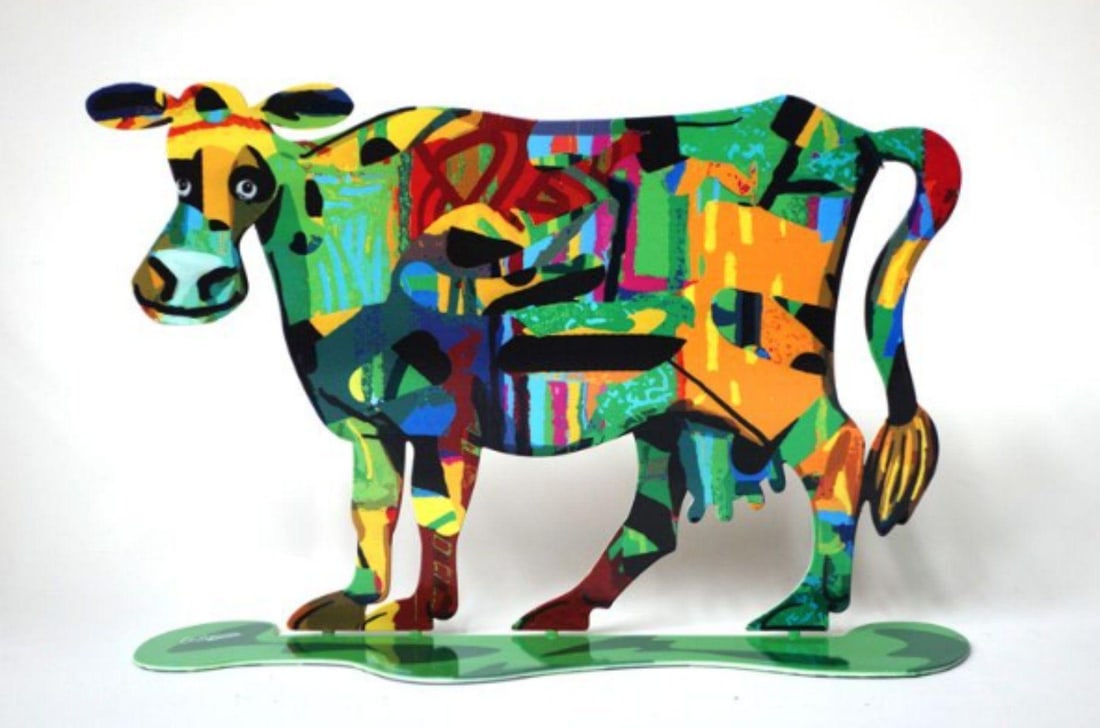 David Gerstein- Free Standing Sculpture "Medina Cow": Artist: David Gerstein. Medium: Free Standing Sculpture. Title: Medina Cow. Size: 9.8" x 14.9". Signature: Signed by the artist. Certificate of Authenticity: Is included. Additional: This piece is fre