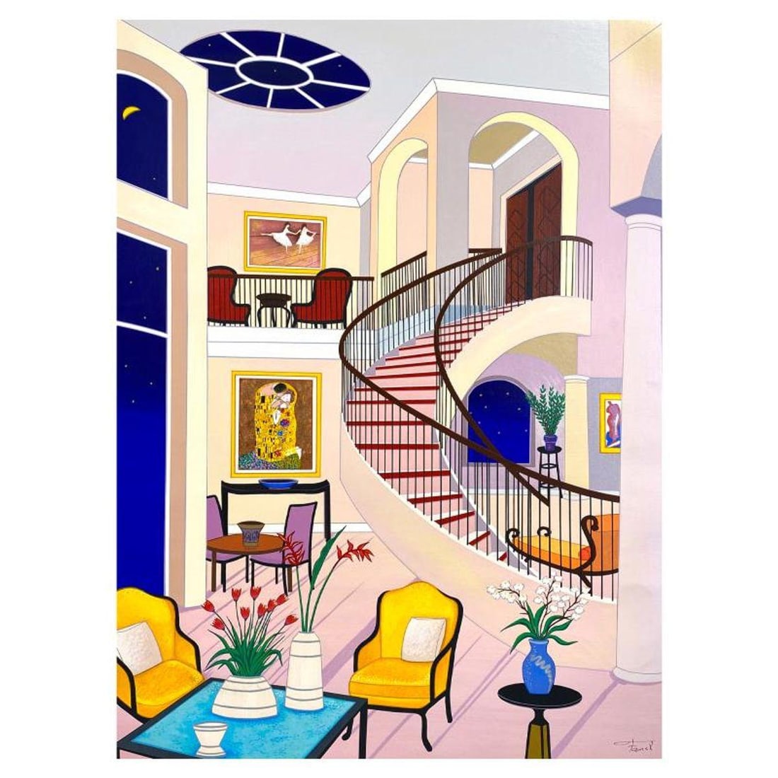 Fanch Ledan, "Interior with Klimt" Limited Edition Serigraph on Canvas, AP Numbered Inverso and Hand: Interior with Klimt is a limited edition serigraph on canvas by Fanch, AP numbered inverso and hand signed by the artist. Includes Letter of Authenticity. Measures approx. 33" x 24" (image). Reference