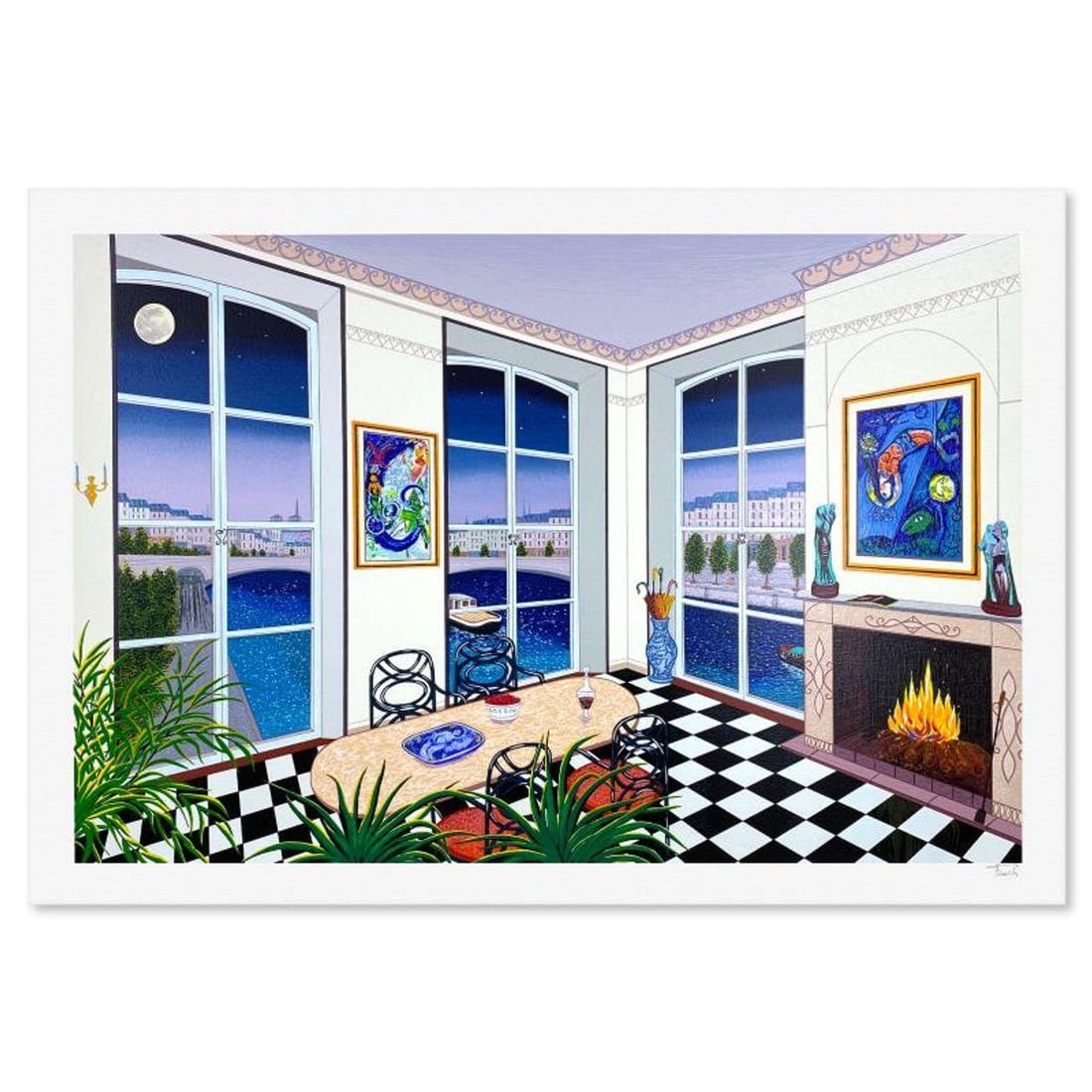 Fanch Ledan, "Chagall in Paris" Limited Edition Serigraph, HC Numbered and Hand Signed with Letter: Chagall in Paris is a limited edition serigraph on paper by Fanch, HC numbered and hand signed by the artist. Includes Letter of Authenticity. Measures approx. 23.5" x 33.5" (border), 20.5" x 30.5" (i