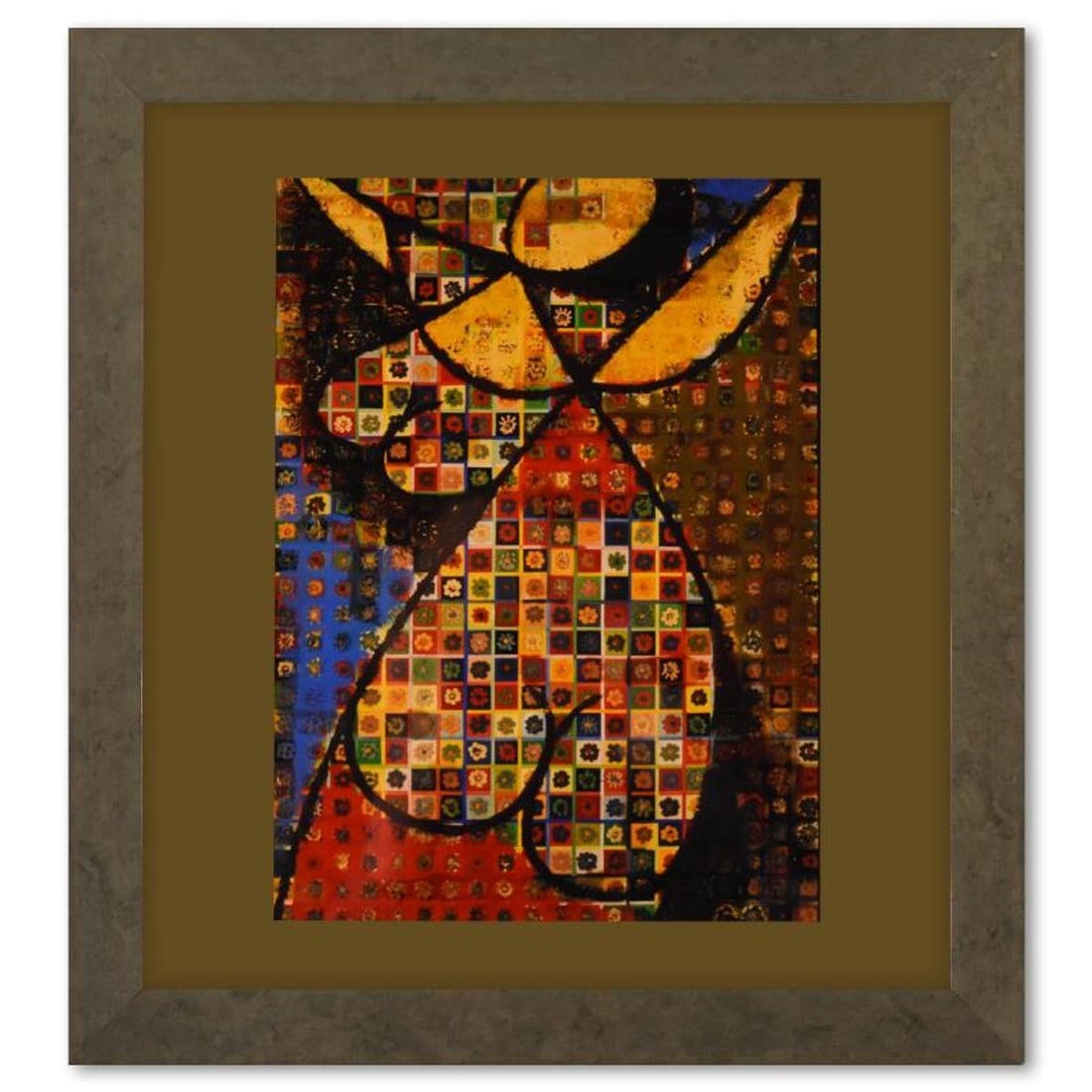 Victor Vasarely (1908-1997), "Fille - Fleur de la serie Graphismes 2" Framed 1977 Heliogravure Print: Fille - Fleur de la serie Graphismes 2 is a heliogravure print on paper, published in 1977, by Victor Vasarely (1908-1997). This piece comes custom framed, with a letter of authenticity and with a 197