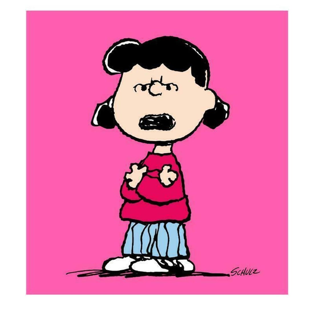 Peanuts, "Lucy: Pink" Hand Numbered Canvas (40"x44") Limited Edition Fine Art Print with Certificate: A vibrant and striking edition portraying the simple yet emotive art of Charles. M. Schulz, creator of PEANUTS . You'll love the color, it really POPS in person! It looks incredible on the wall and wi
