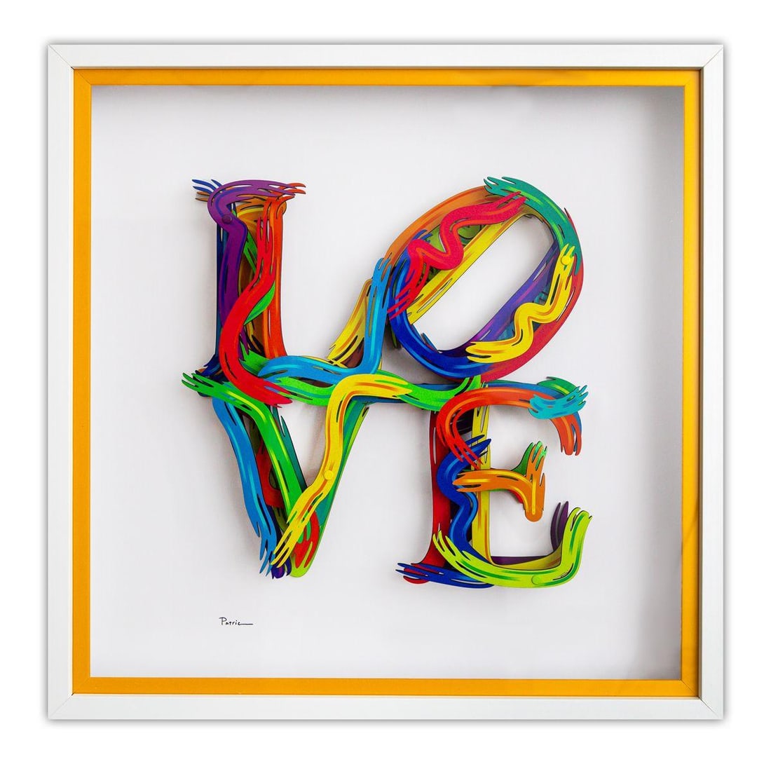 Patricia Govezensky- 3D Multilayered Woodcut "Strokes of Love": Artist: Patricia Govezensky. Medium: 3D Multilayered Woodcut. Title: Strokes of Love. Size: 17" x 17". Measures approx. 22" x 22" (framed). Signature: Hand Signed by the artist. Certificate of Authent