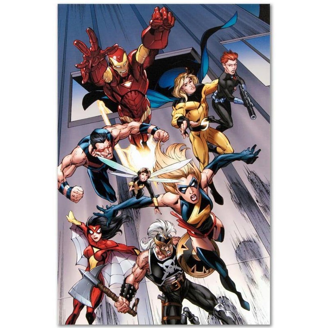 Marvel Comics "The Mighty Avengers #7" Numbered Limited Edition Giclee on Canvas by Mark Bagley with: A piece of comic book history, this limited edition, from original art by Mark Bagley, depicts classic marvel characters such as Ms. Marvel, Wasp, Spider Woman, Black Widow and Iron Man. Mark Bagley g