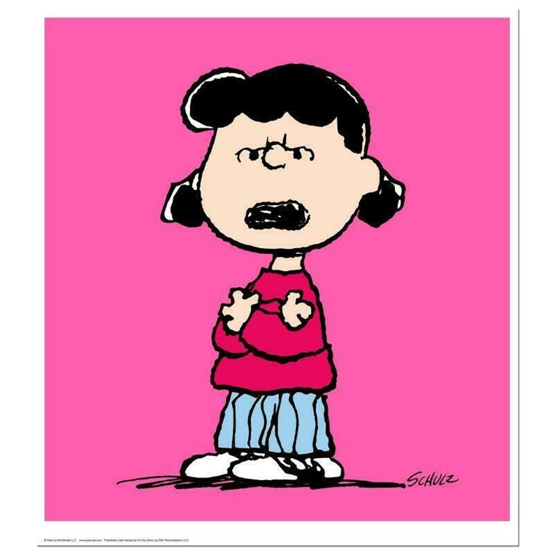Peanuts, "Lucy: Pink" Hand Numbered Limited Edition Fine Art Print with Certificate of Authenticity.: A vibrant and striking edition portraying the simple yet emotive art of Charles. M. Schulz, creator of PEANUTS . You'll love the color, it really POPS in person! It looks incredible on the wall and wi