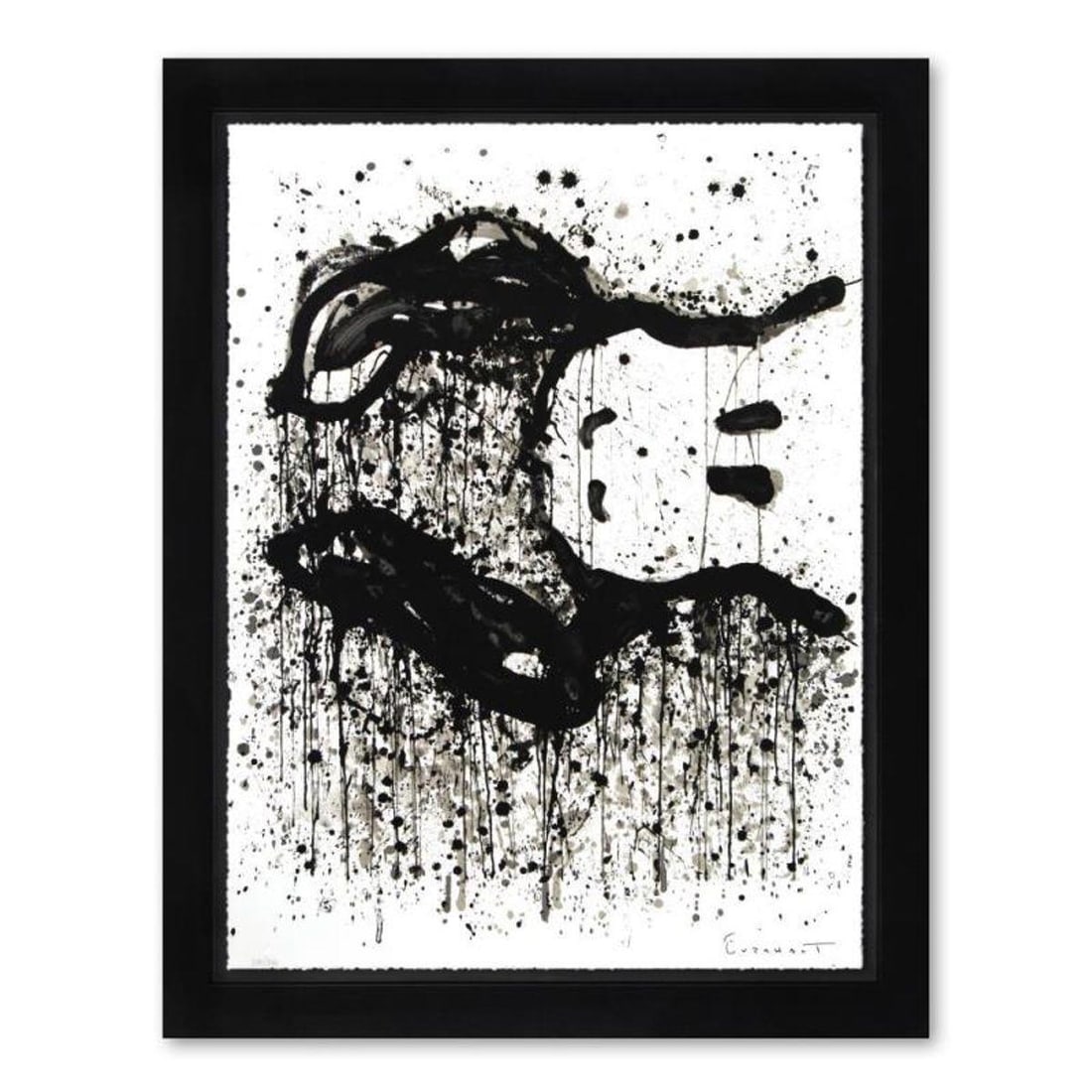 Tom Everhart, "Watchdog 9 O'Clock" Framed Limited Edition Hand Pulled Original Lithograph. Hand: Watchdog 9 O'Clock is a limited edition hand pulled original lithograph on museum quality deckle-edge paper by Tom Everhart. The piece is numbered, and hand signed by the artist. This is one of the fi