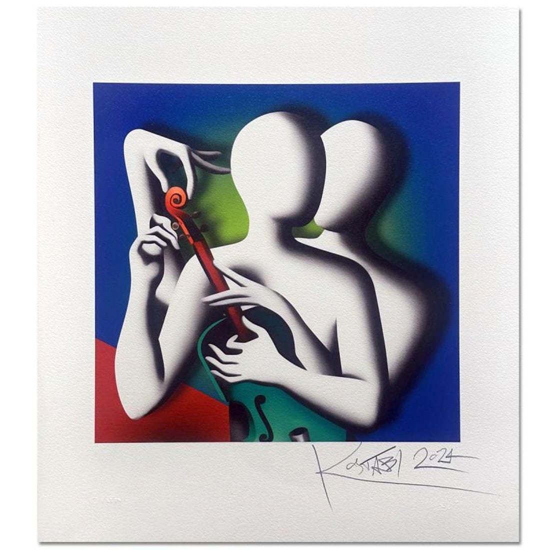 Mark Kostabi, "Harmony in Motion" Hand Signed Limited Edition with Certificate of Authenticity.: Harmony in Motion, is a limited edition giclee on paper by Mark Kostabi. The piece is hand signed and numbered and comes with a certificate of authenticity. Measures approximately 22" x 21.5" (with bo