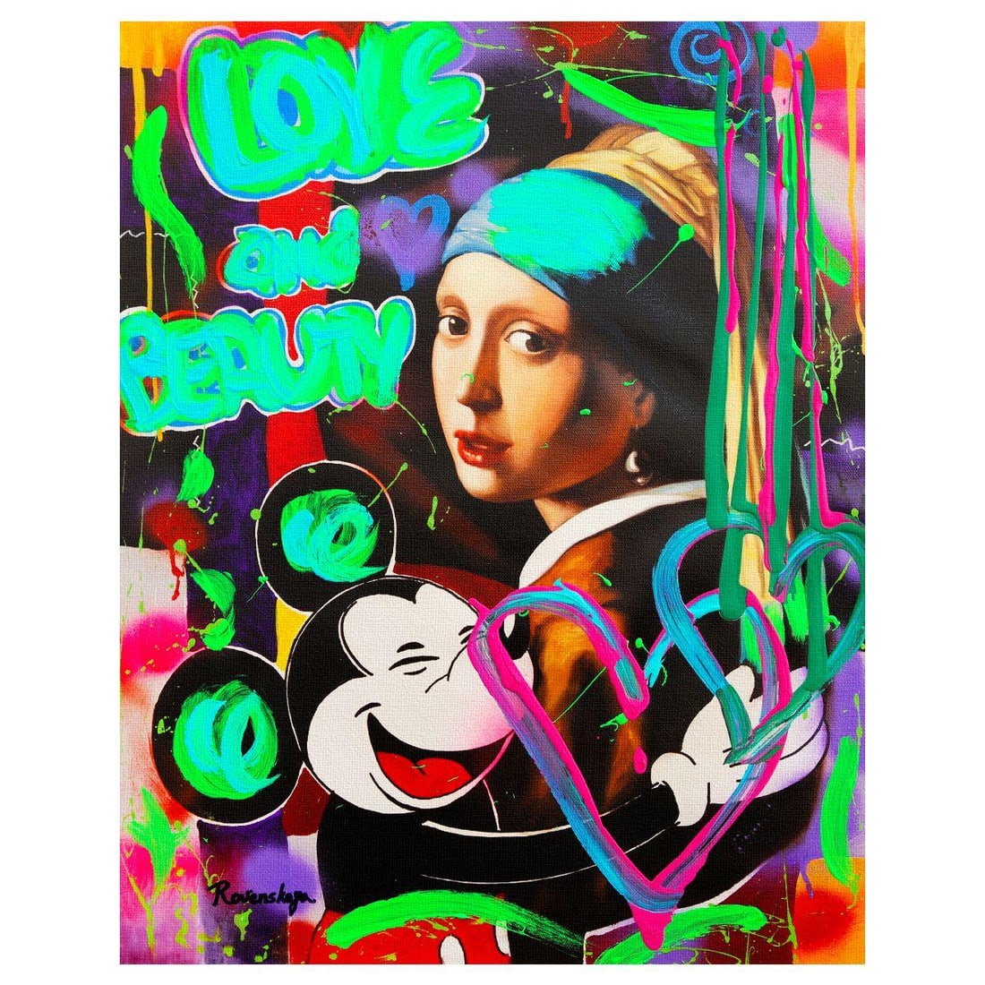 Nastya Rovenskaya- Mixed Media on Canvas "Classic Love I": Artist: Nastya Rovenskaya. Medium: Mixed Media on Canvas. Title: Classic Love I. Size: 20" x 16". Signature: Hand signed. Certificate of Authenticity: Is included. Reference#: 26312.