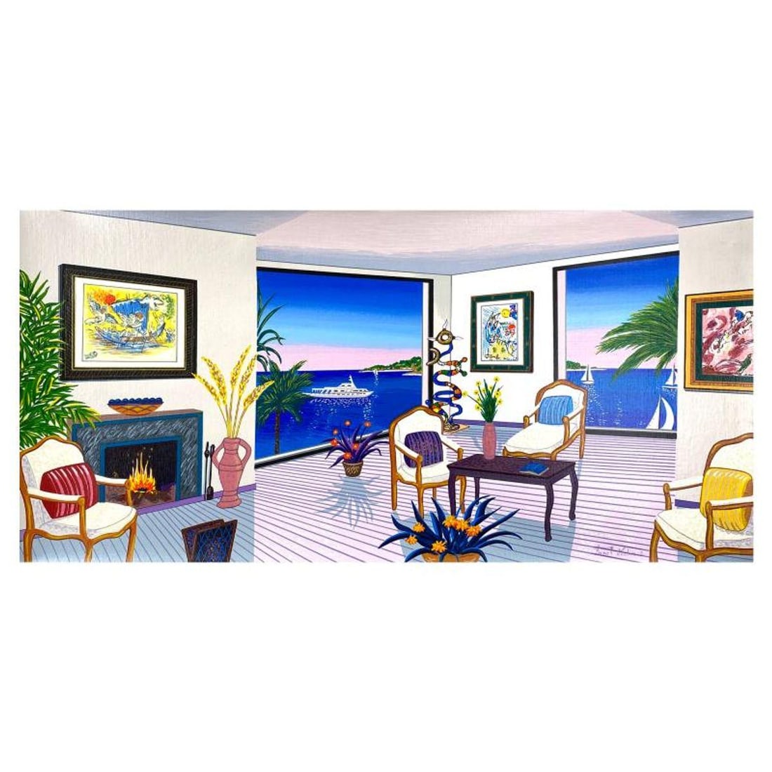 Fanch Ledan, "Chagall in the South" Limited Edition Serigraph on Canvas, AP Numbered Inverso and: Chagall in the South is a limited edition serigraph on canvas by Fanch, AP numbered inverso and hand signed by the artist. Includes Letter of Authenticity. Measures approx. 14" x 28" (image). This pro