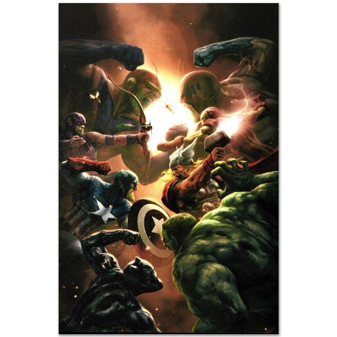 Marvel Comics "New Avengers #43" Numbered Limited Edition Giclee on Canvas by Aleksi Briclot with: A piece of comic book history, this limited edition, from original art by Aleksi Briclot, depicts Captain America, Thor, Black Panther and many other characters form the Marvel Universe. Aleksi Briclo